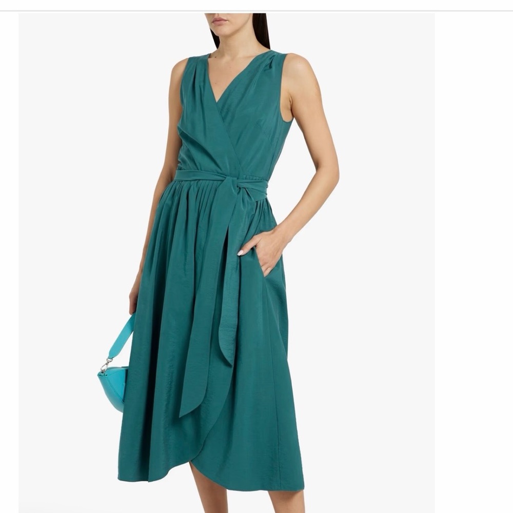 Vince Teal Sleeveless Wrap Maxi Dress 62% Viscose 24% Lyocell 14% Nylon